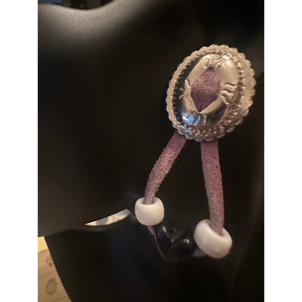 Vintage Southwestern Silver Concho Suede Fringe Dangle Earrings Heart Bead